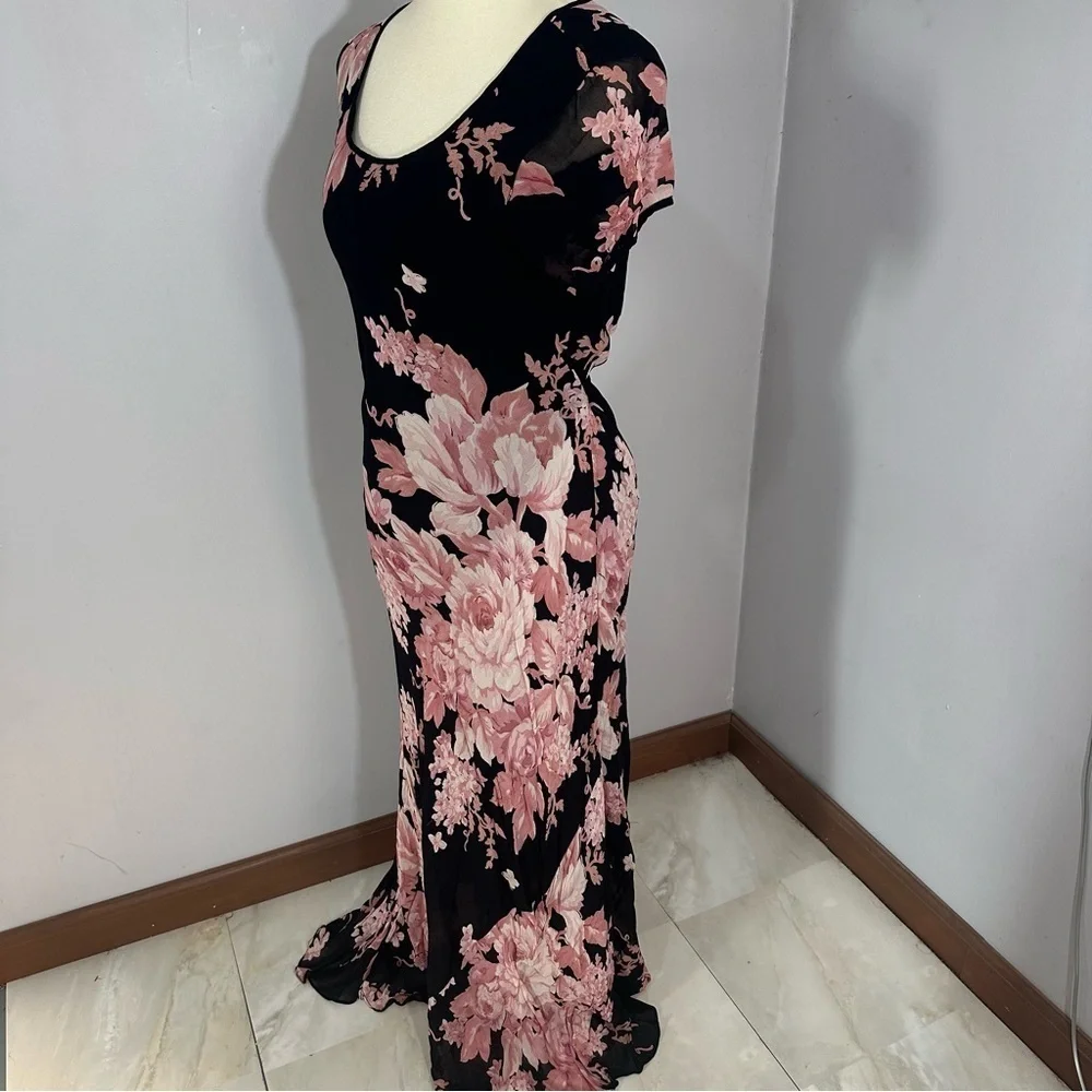 Vintage Y2K Floral Black Flowy Maxi Dress Whimsigoth Resort Formal Evening Bloom - Picture 5 of 15
